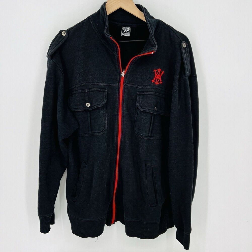 Vintage Avirex Full Zip Jacket Men's Size M Black Flap Pockets Cotton Blend FLAW